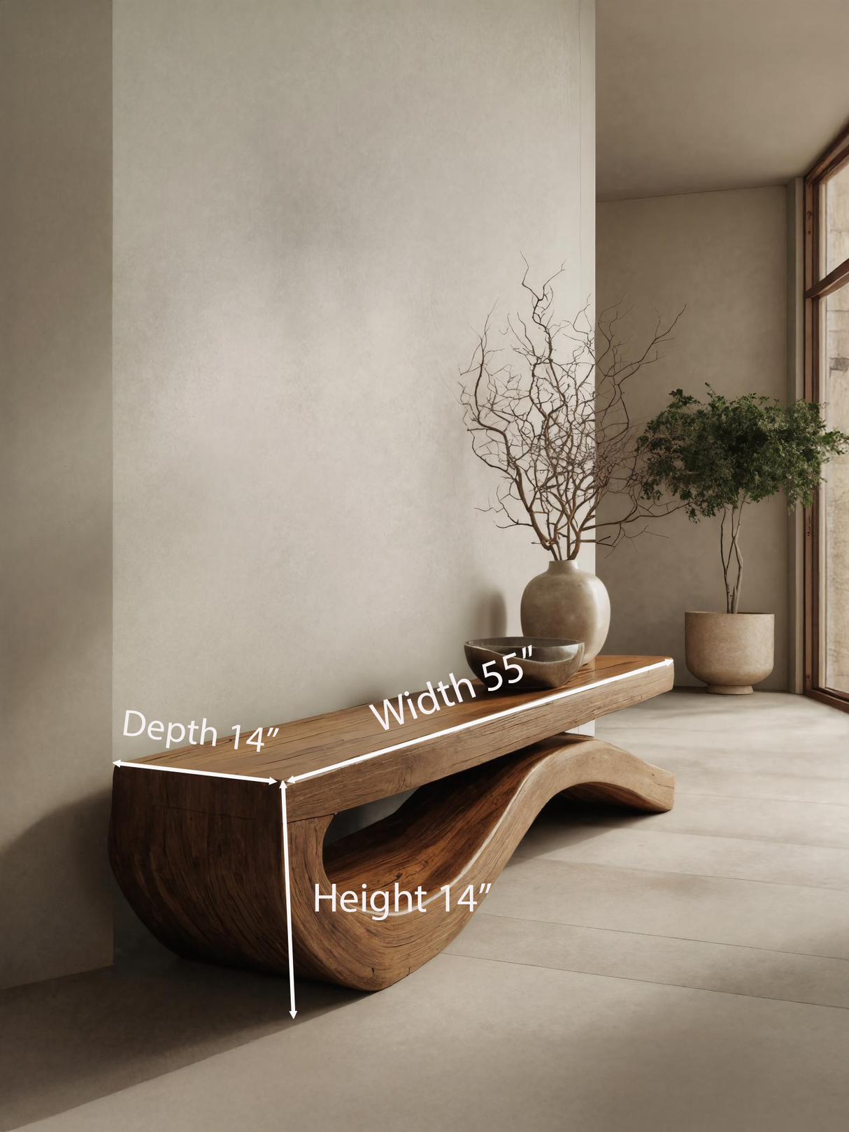 Modern Bench With Flowing Curved Base For Entryway