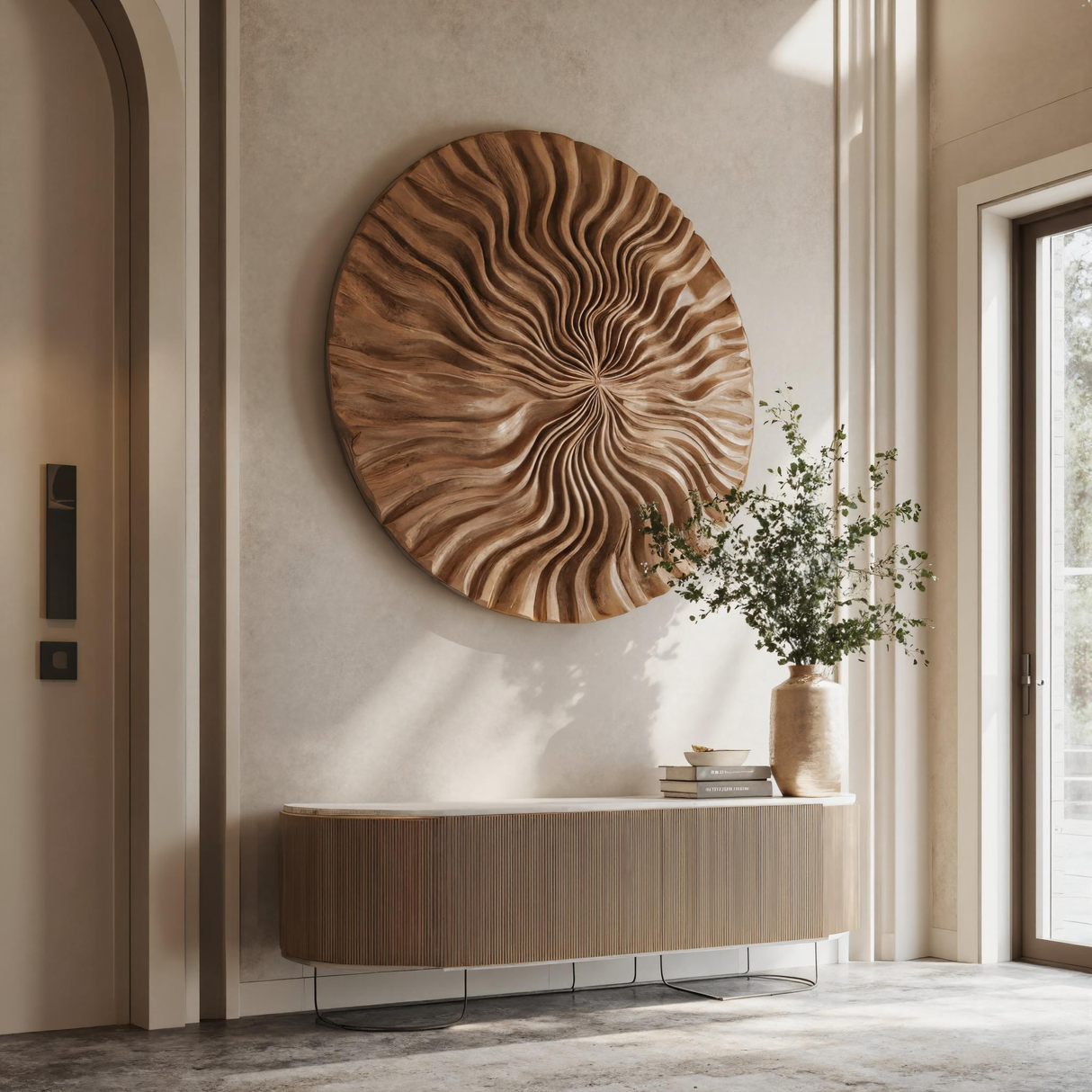 Round Wall Art With Wave Design For Entryway