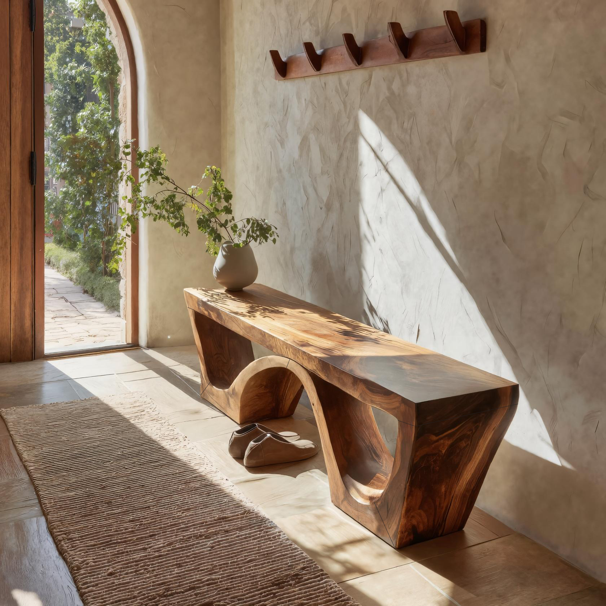 Modern Sculptural Bench With Organic Curves For Living Room