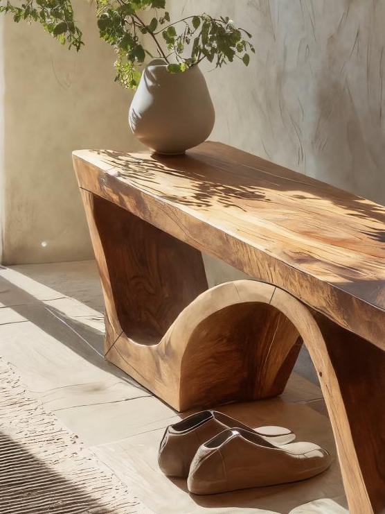 Modern Sculptural Bench With Organic Curves For Living Room