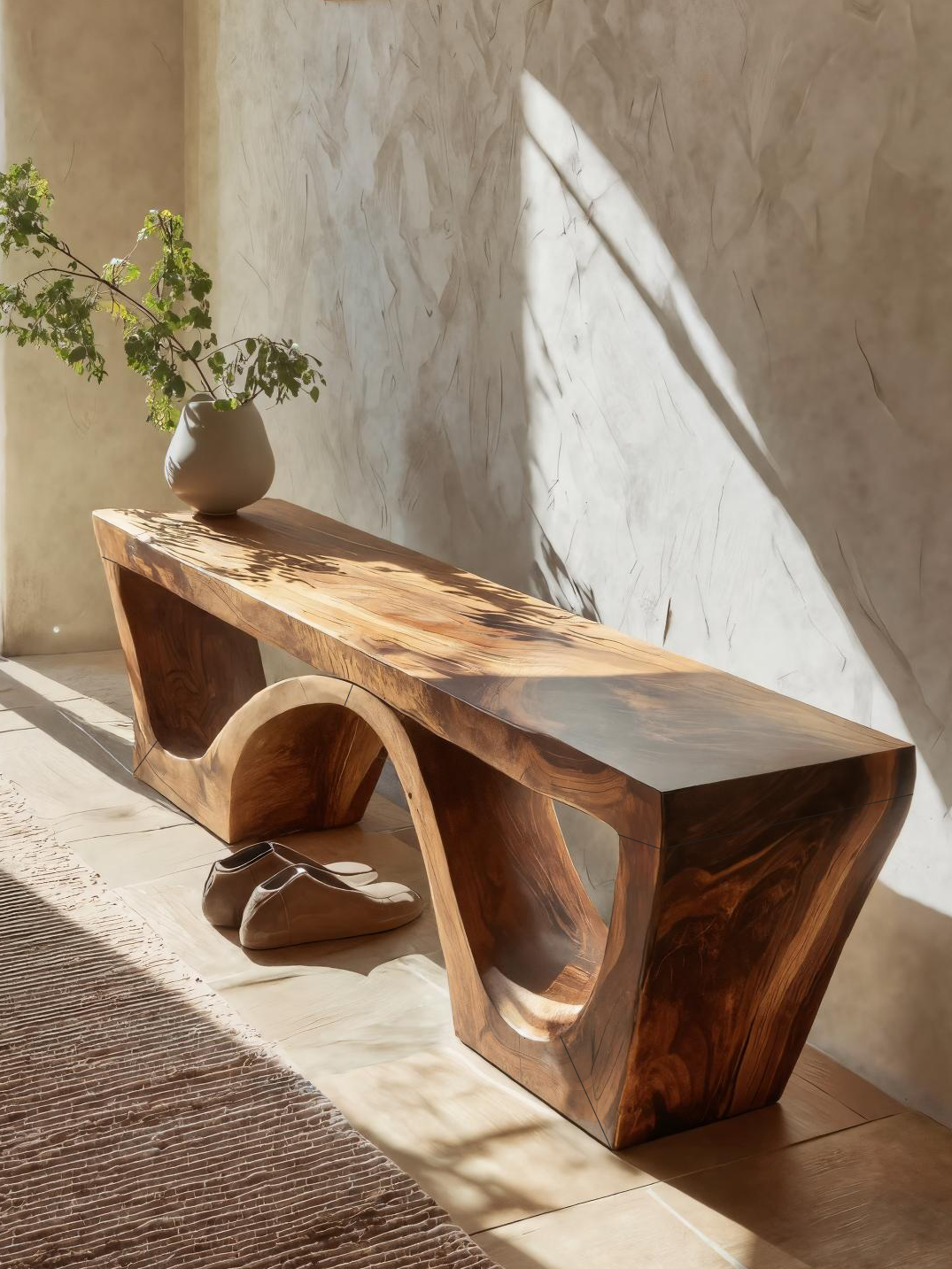 Modern Sculptural Bench With Organic Curves For Living Room