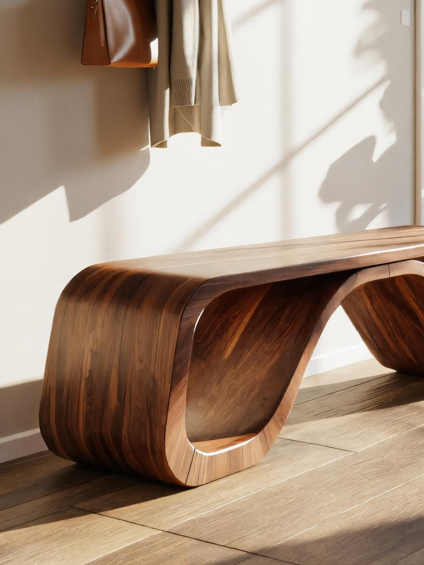 Modern Sculptural Bench With Curved Design For Hallway