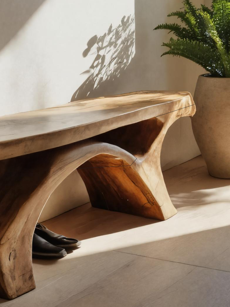 Rustic Bench With Curved Base For Living Room