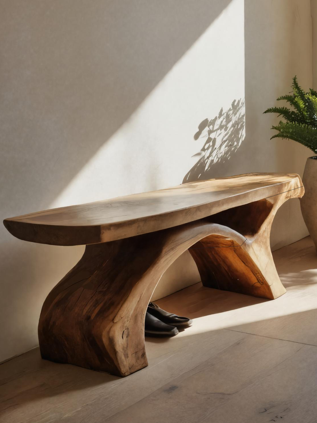 Rustic Bench With Curved Base For Living Room