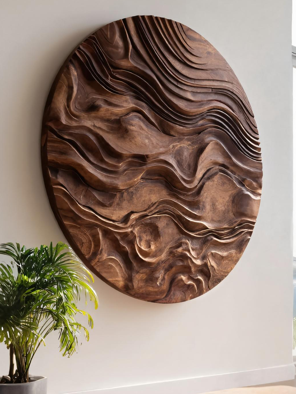 Round Wall Art With Wave Design For Living Room