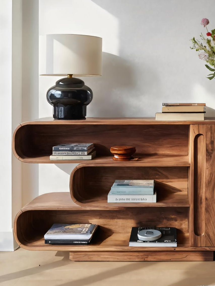 Modern Sideboard With Rounded Corners And Shelves For Living Room