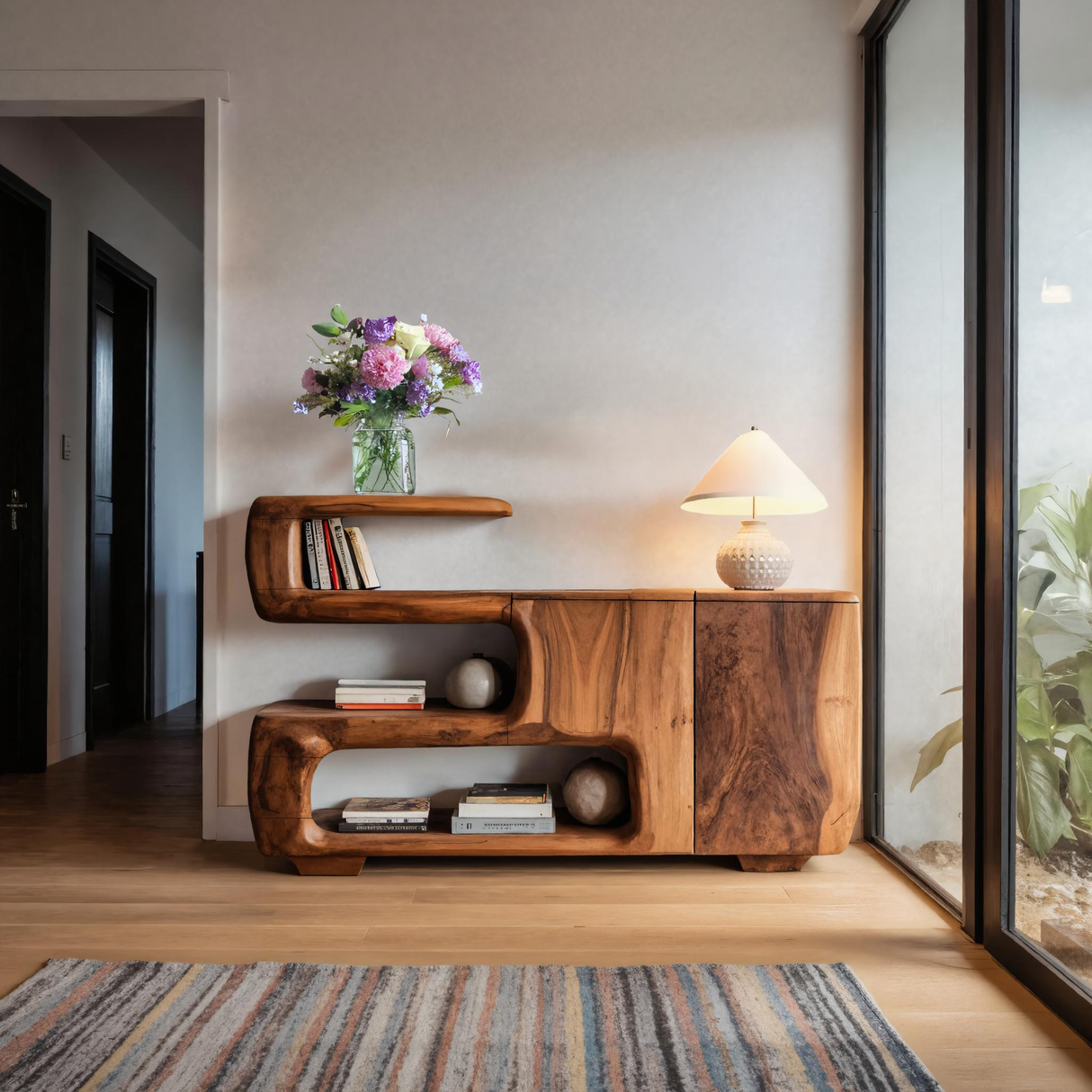 Organic Sideboard With Shelves And Cabinet For Living Room