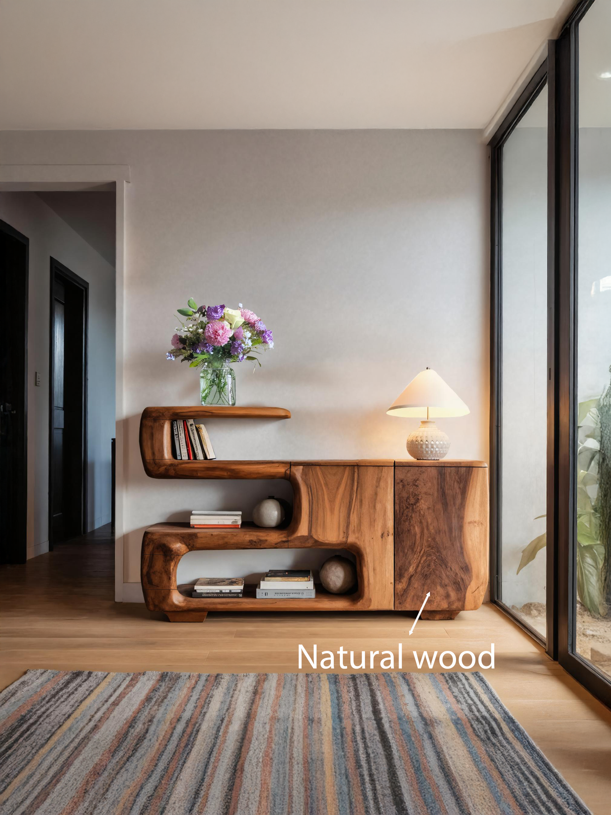 Organic Sideboard With Shelves And Cabinet For Living Room