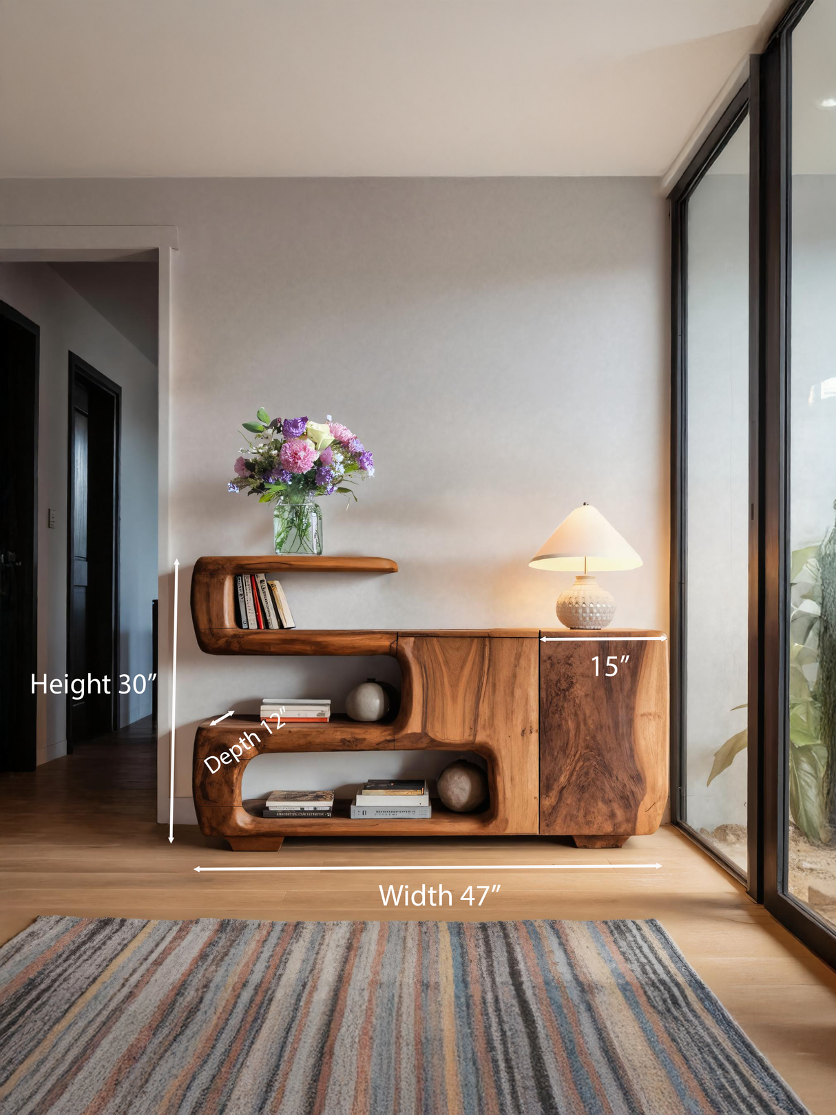 Organic Sideboard With Shelves And Cabinet For Living Room