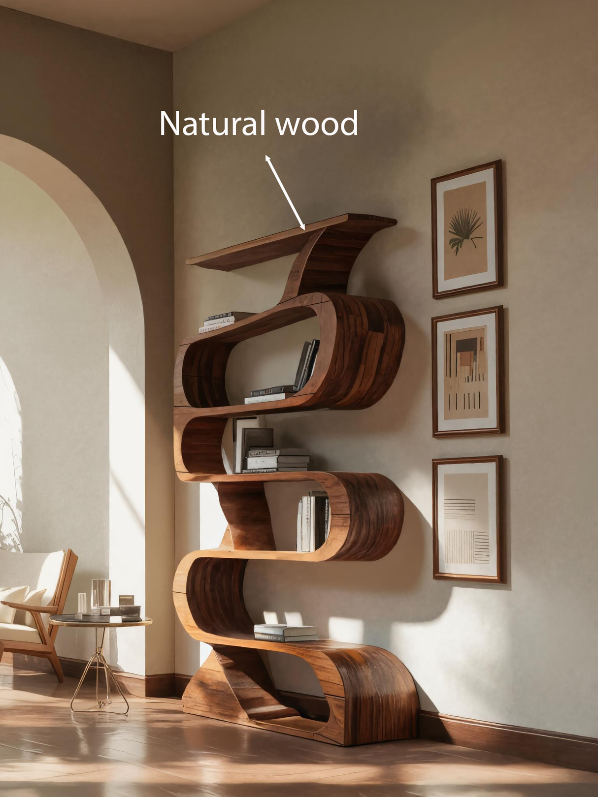 Modern Bookshelf With Curved Design For Living Room