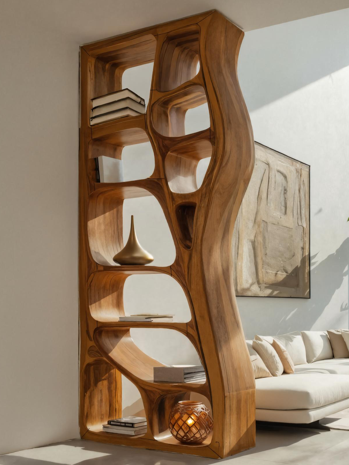 Modern Sculptural Bookshelf Room Divider For Living Room