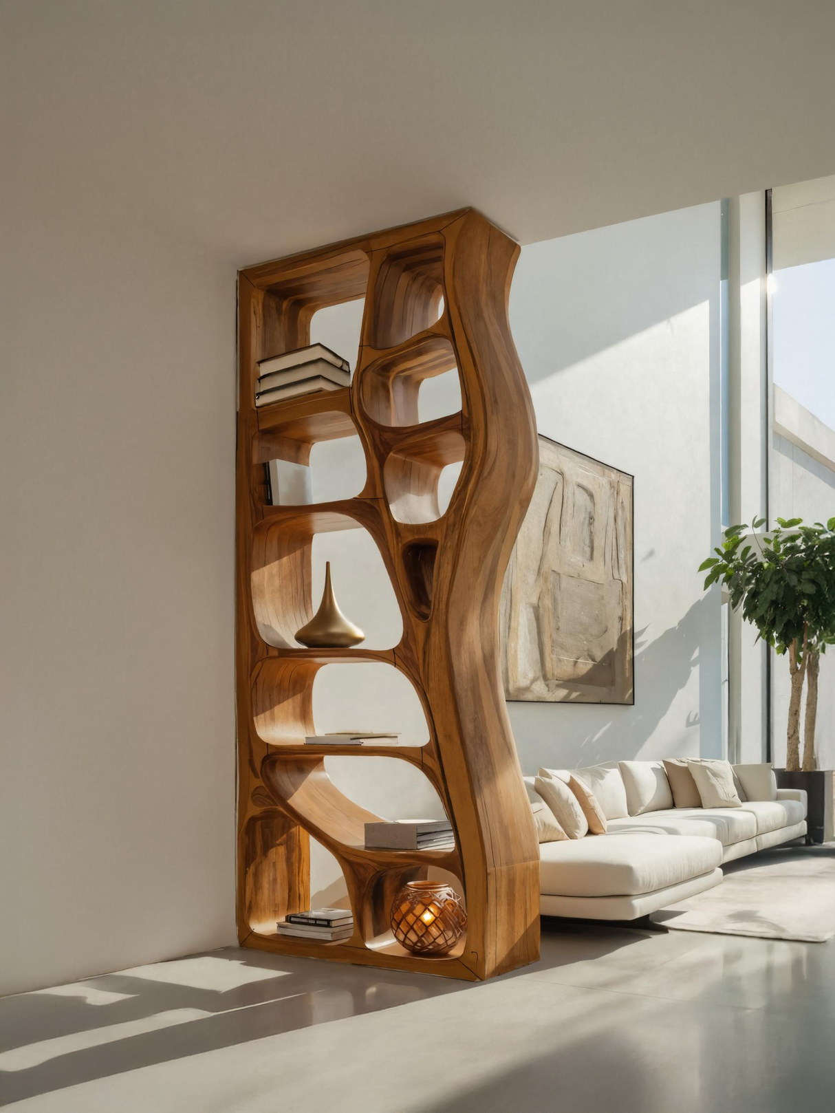 Modern Sculptural Bookshelf Room Divider For Living Room