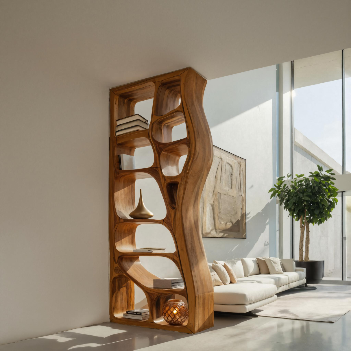 Modern Sculptural Bookshelf Room Divider For Living Room
