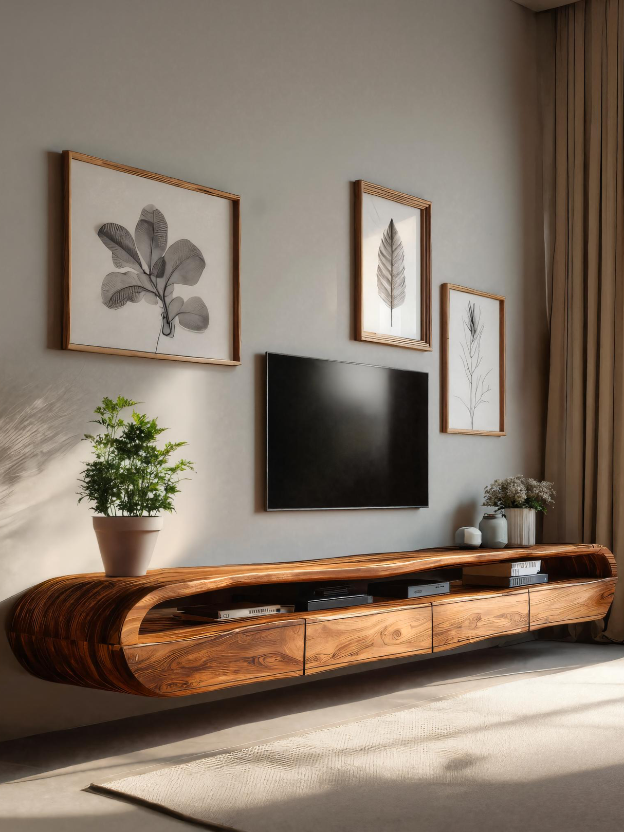 Modern Floating TV Console With Rounded Design For Living Room