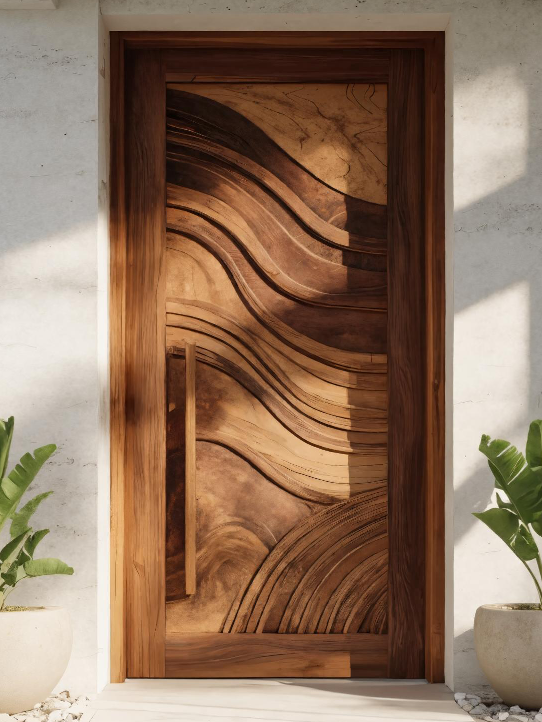Artistic Front Door With Flowing Wave Design For Entryway