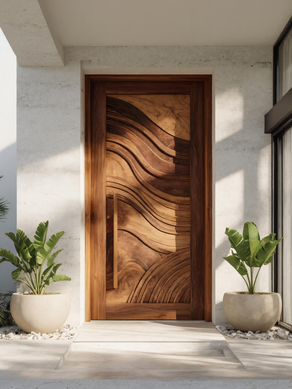 Artistic Front Door With Flowing Wave Design For Entryway