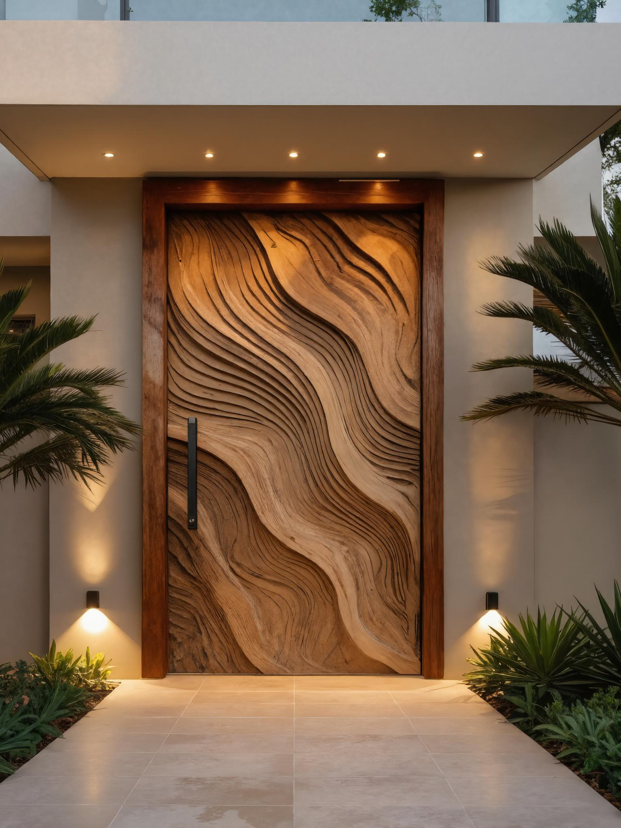 Sculptural Front Door With Wave Design For Entryway