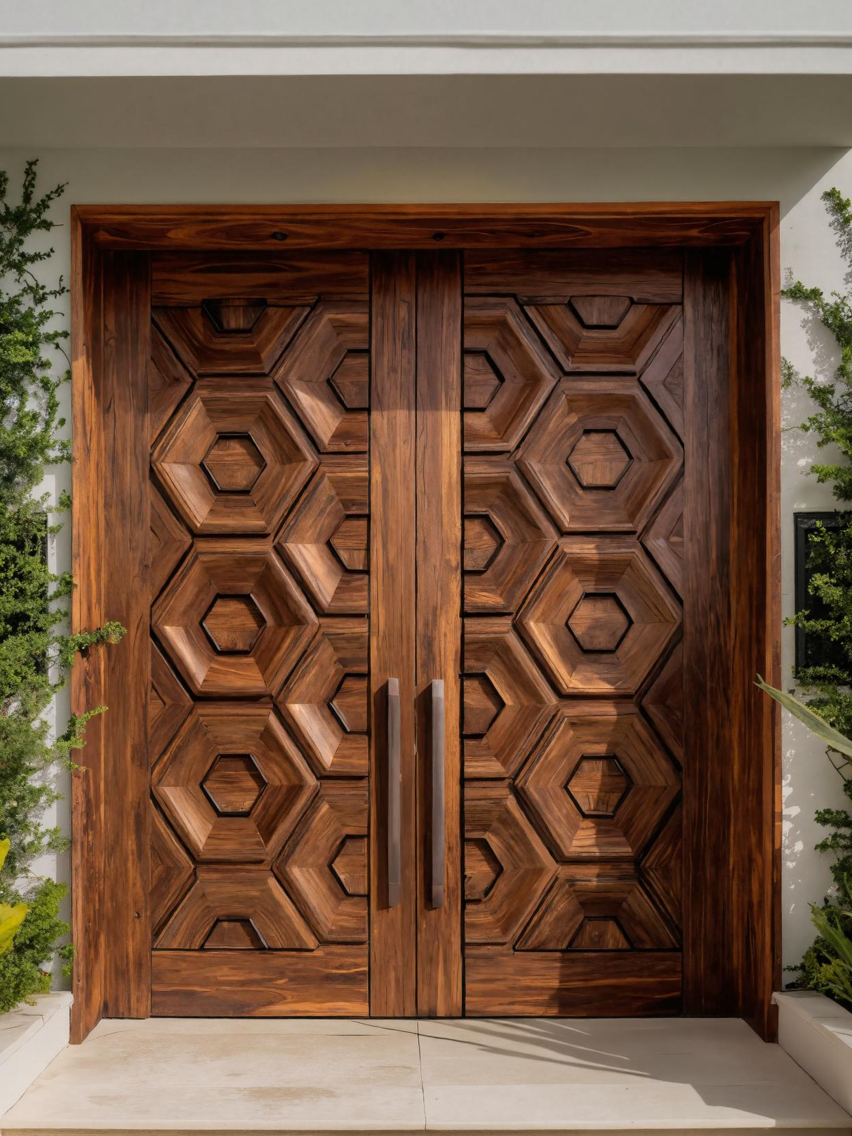 Geometric Carved Double Front Door For Modern Exterior