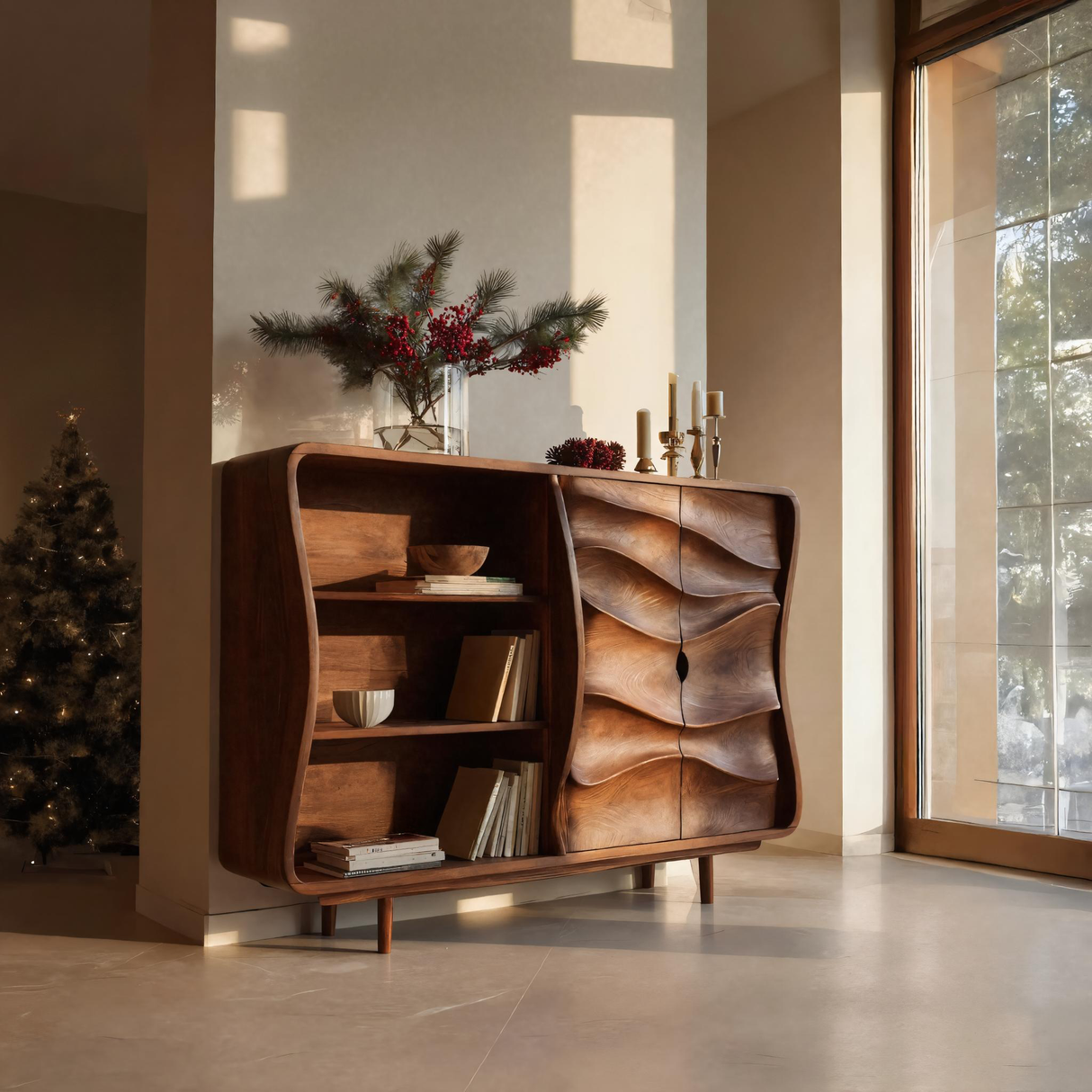 Modern Cabinet With Wavy Design For Living Room