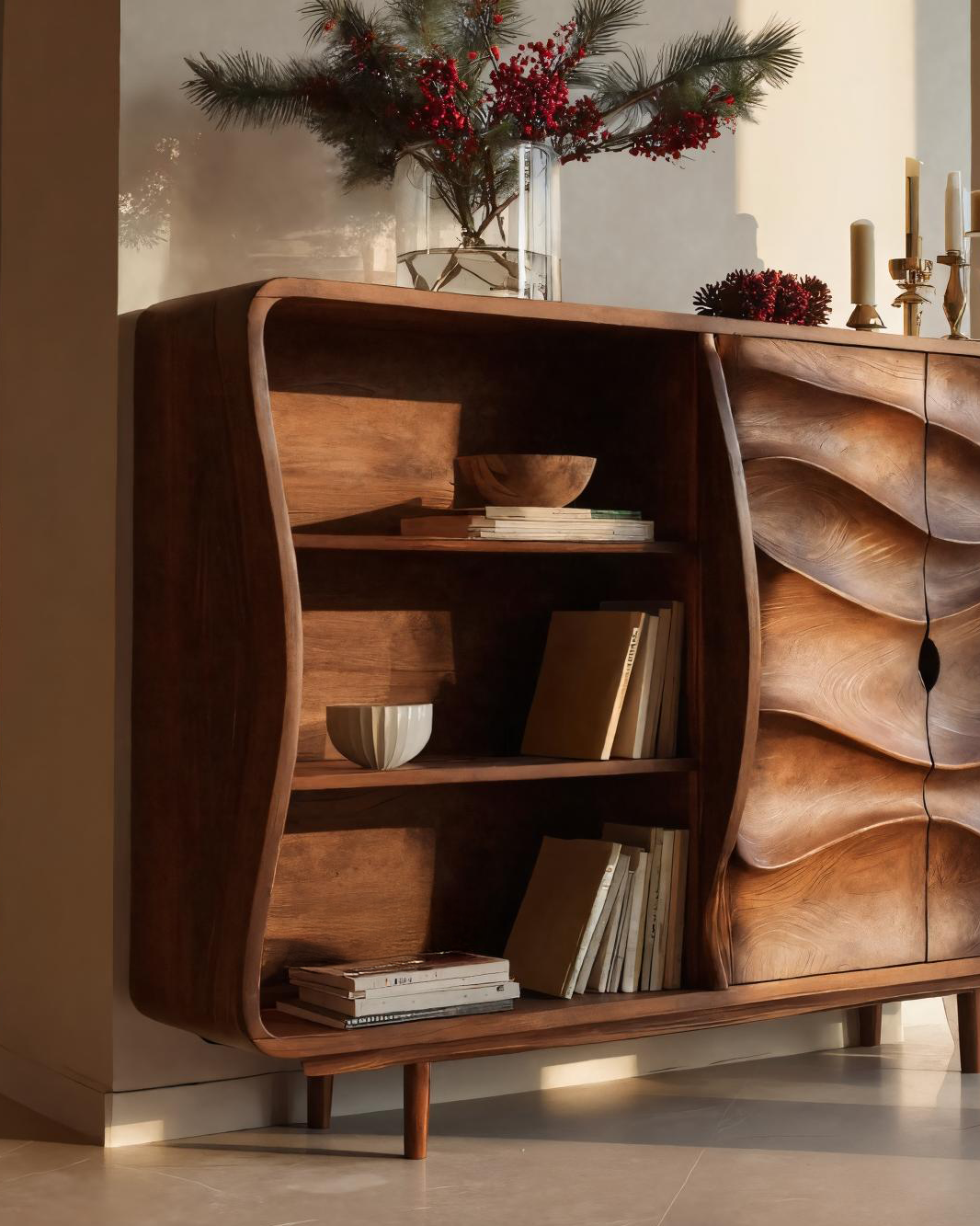 Modern Cabinet With Wavy Design For Living Room