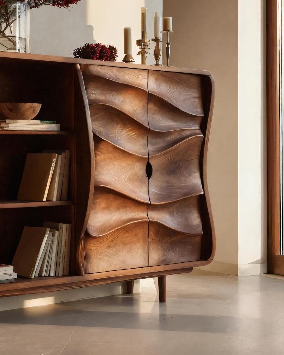 Modern Cabinet With Wavy Design For Living Room