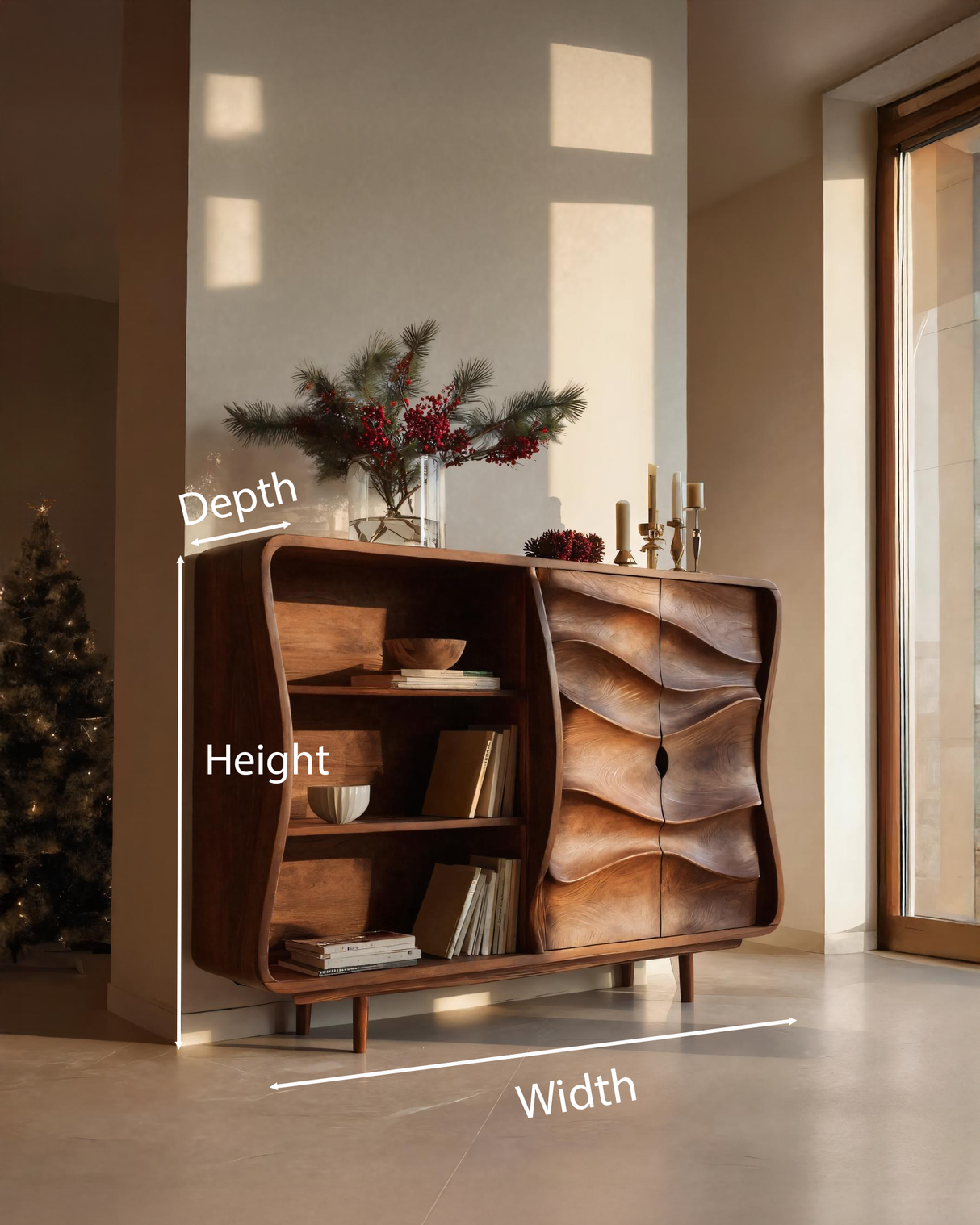 Modern Cabinet With Wavy Design For Living Room