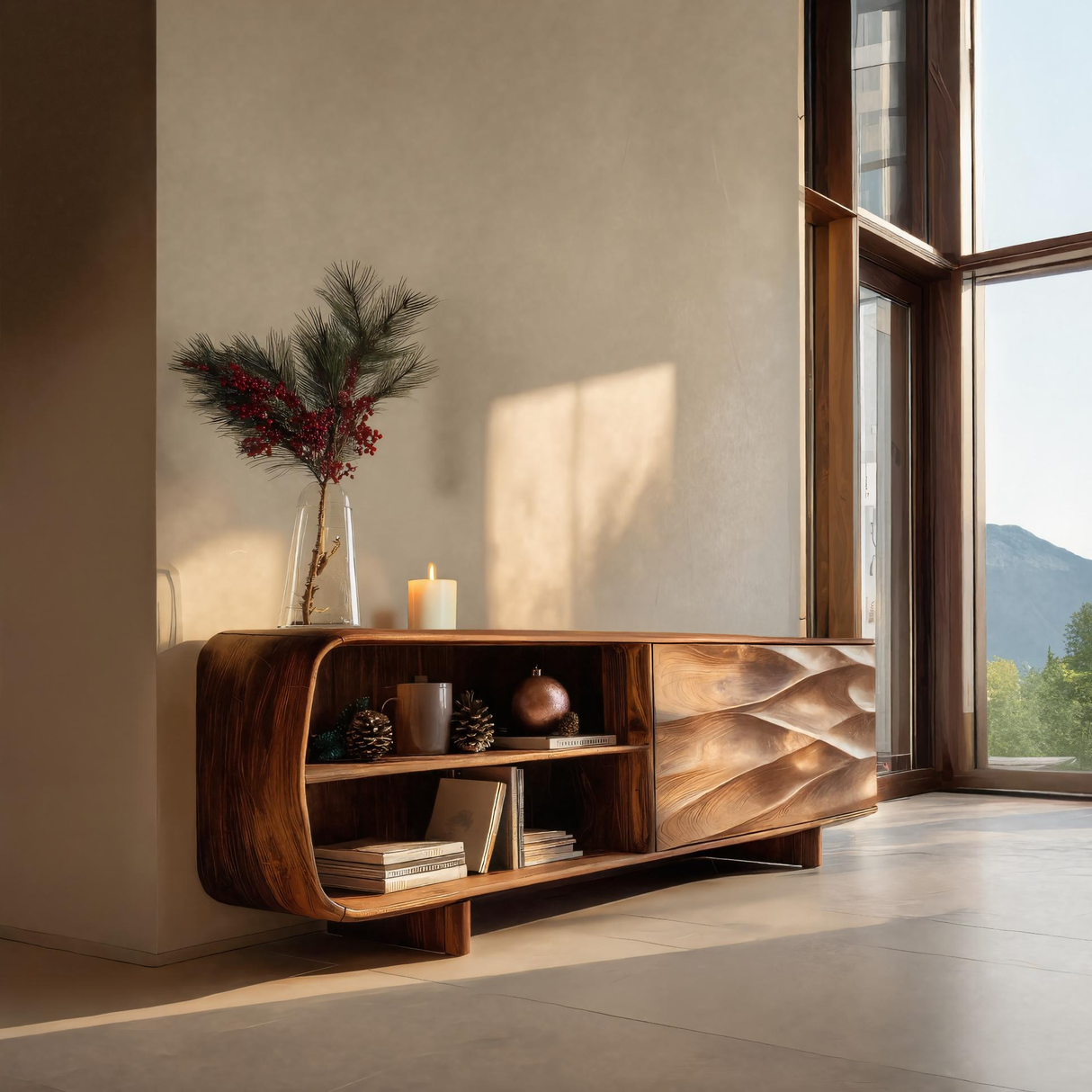 Modern Carved Wave Cabinet For Holiday Decoration