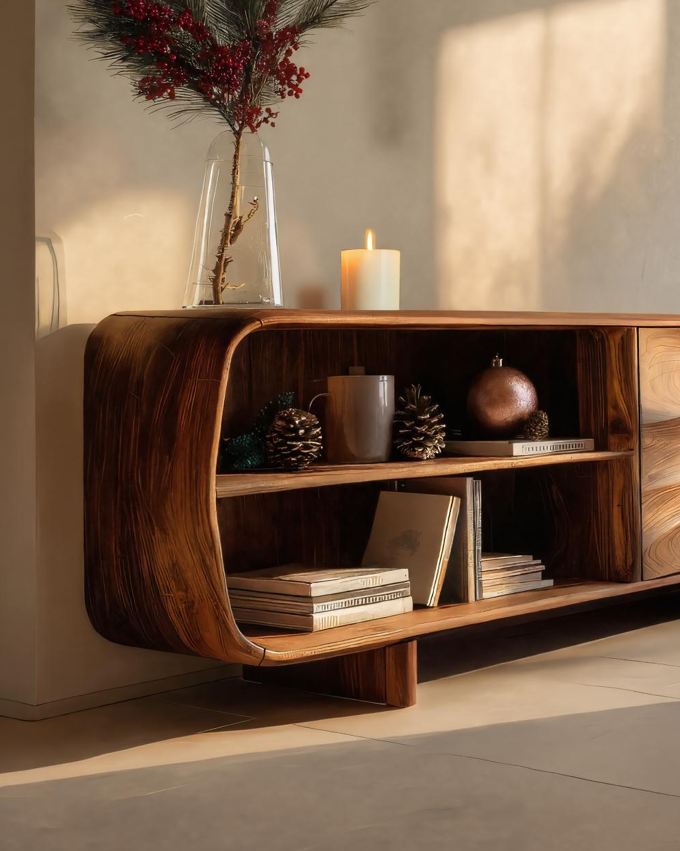 Modern Carved Wave Cabinet For Holiday Decoration