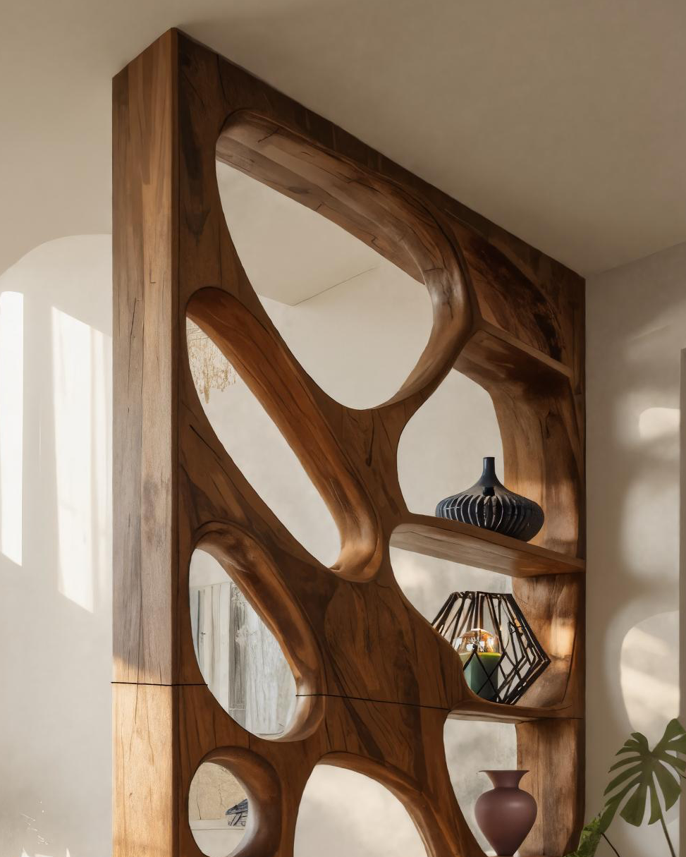 Modern Openwork Divider With Display Shelves For Living Room