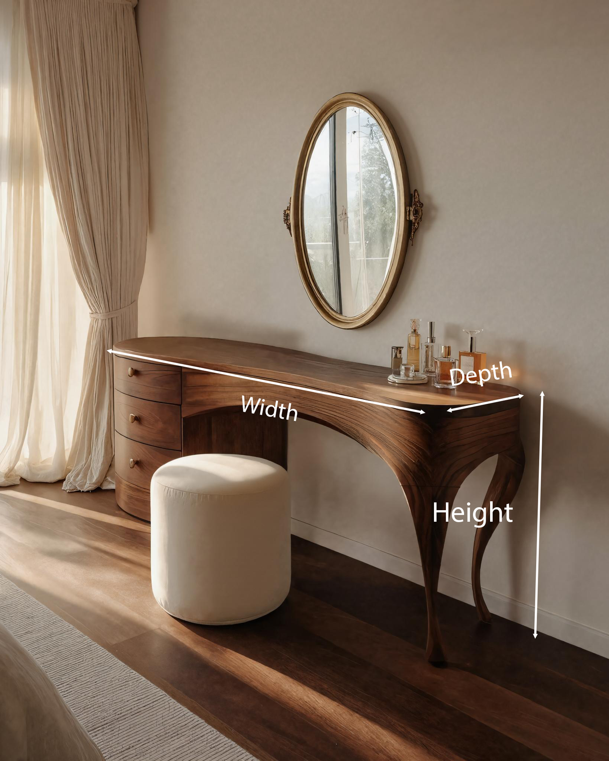 Curved Vanity Table For Bedroom Or Dressing Space