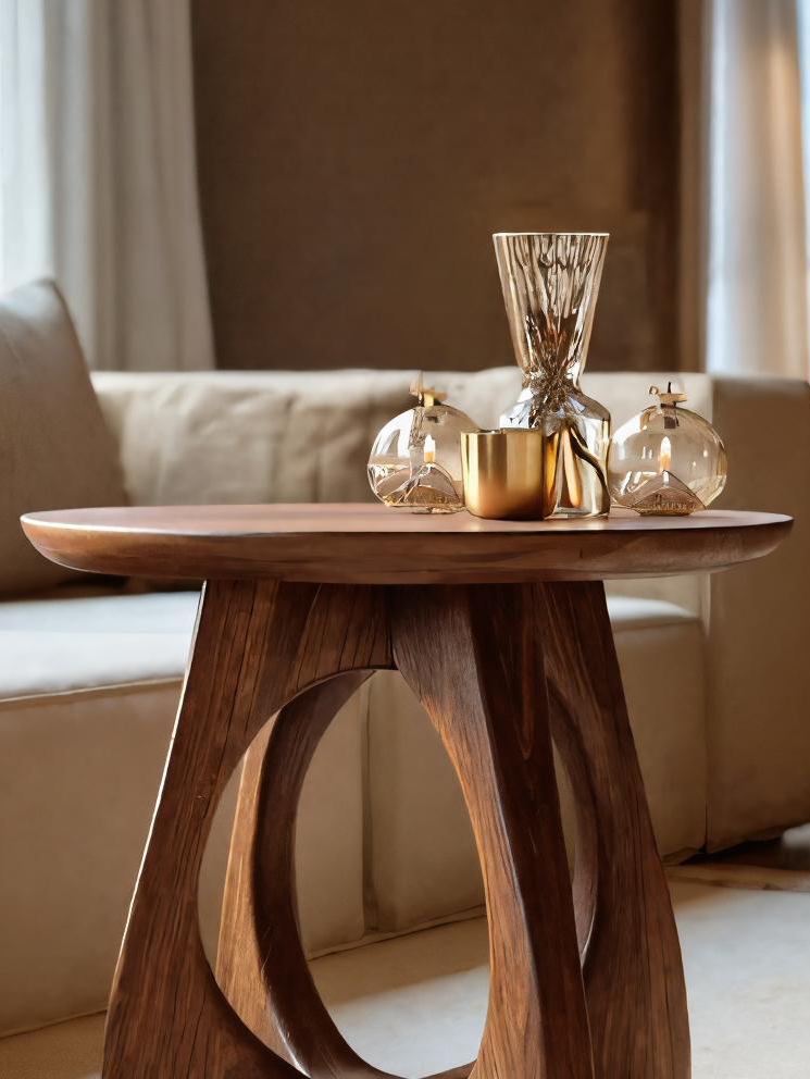 Sculptural Side Table With Circular Base For Living Room