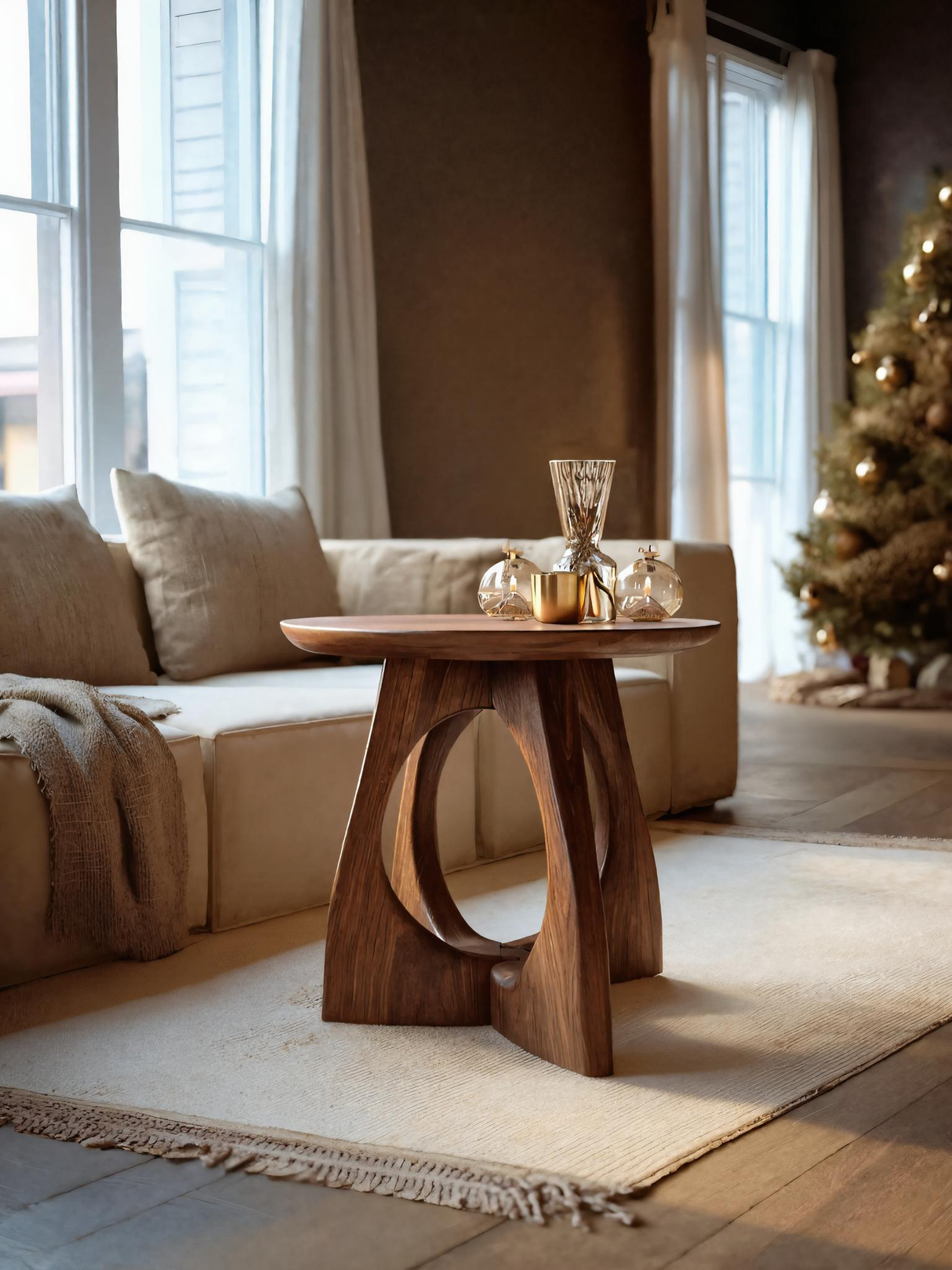 Sculptural Side Table With Circular Base For Living Room