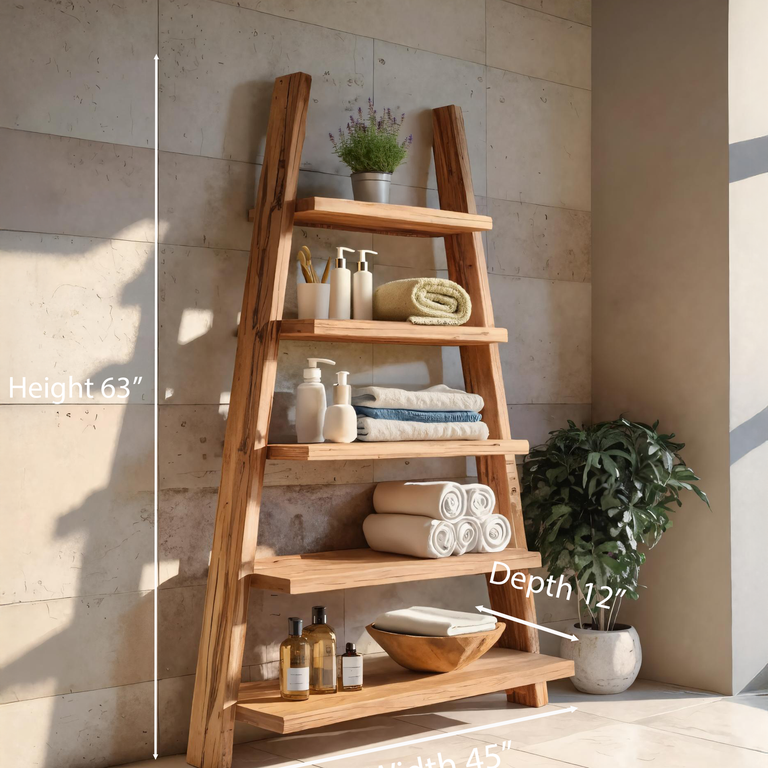 A-Frame Ladder Shelf With Open Tiers For Bathroom