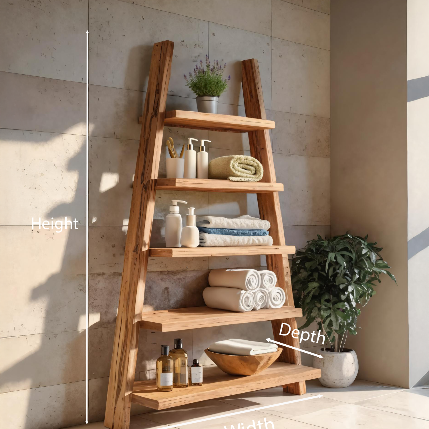 A-Frame Ladder Shelf With Open Tiers For Bathroom
