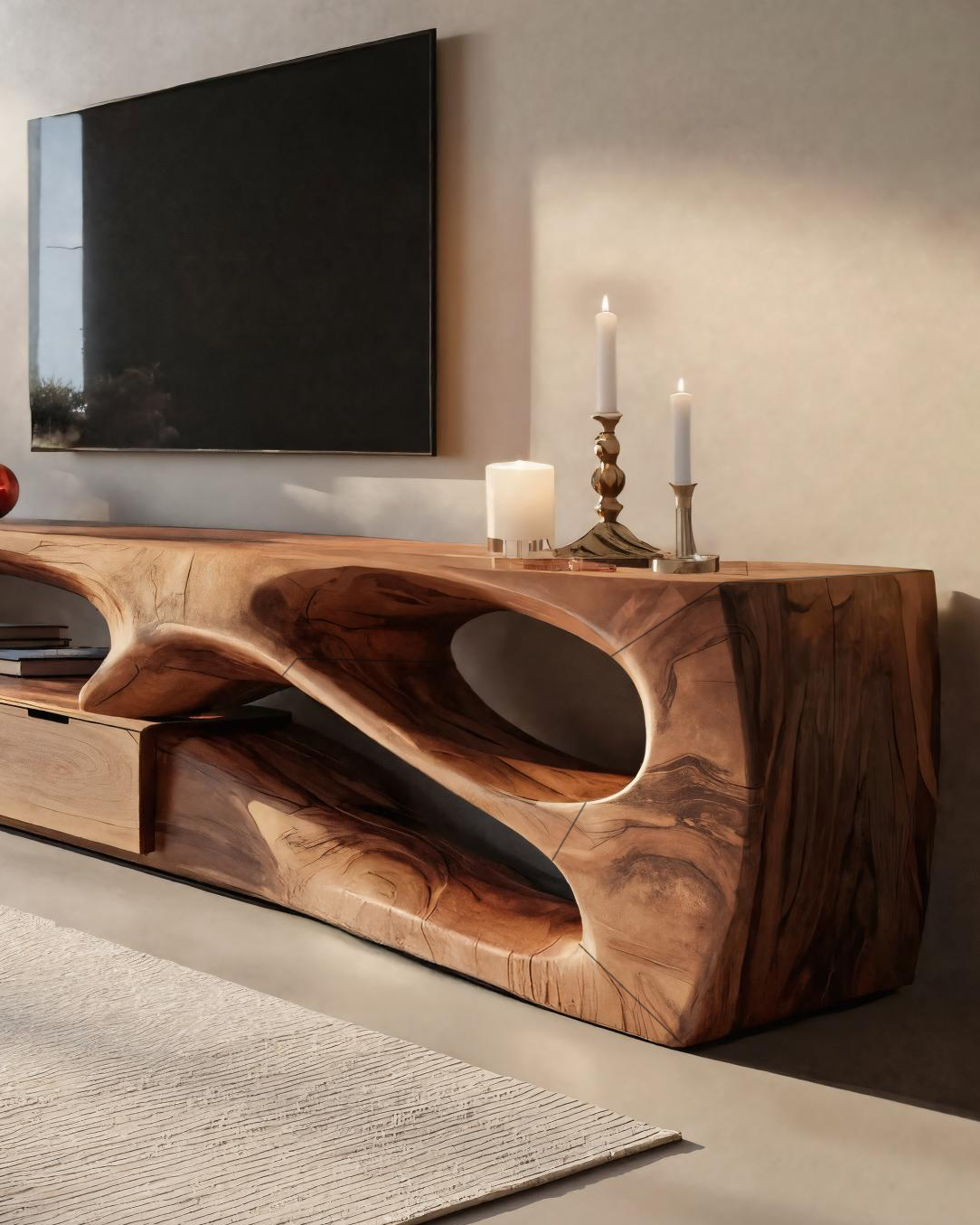 Modern Sculptural TV Console For Holiday Decoration