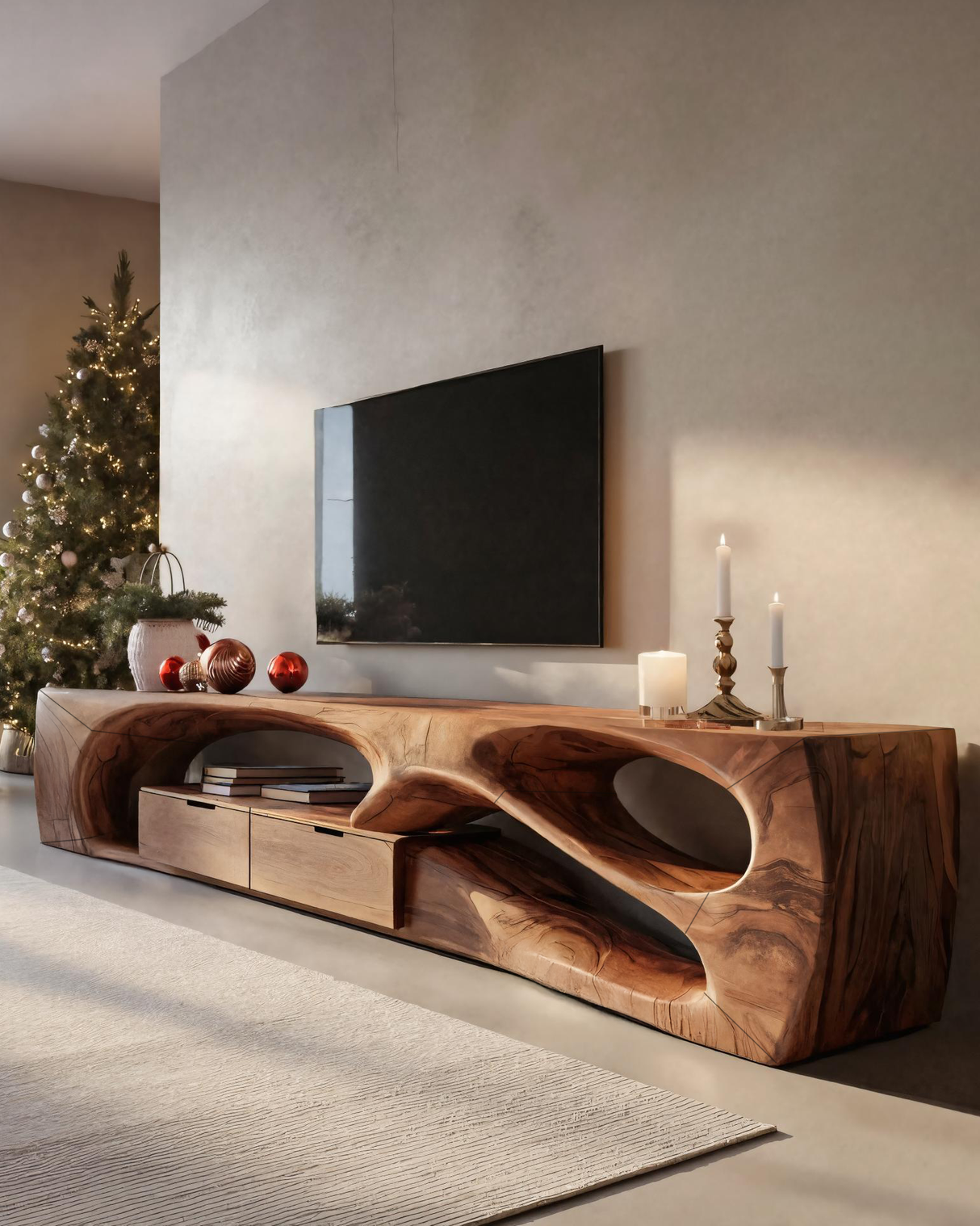 Modern Sculptural TV Console For Holiday Decoration