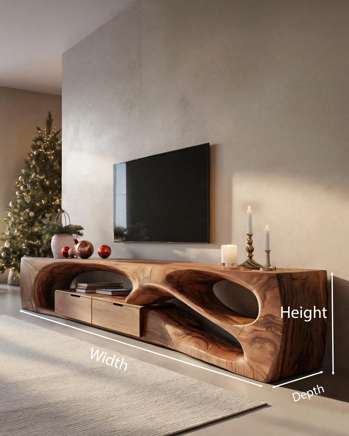 Modern Sculptural TV Console For Holiday Decoration