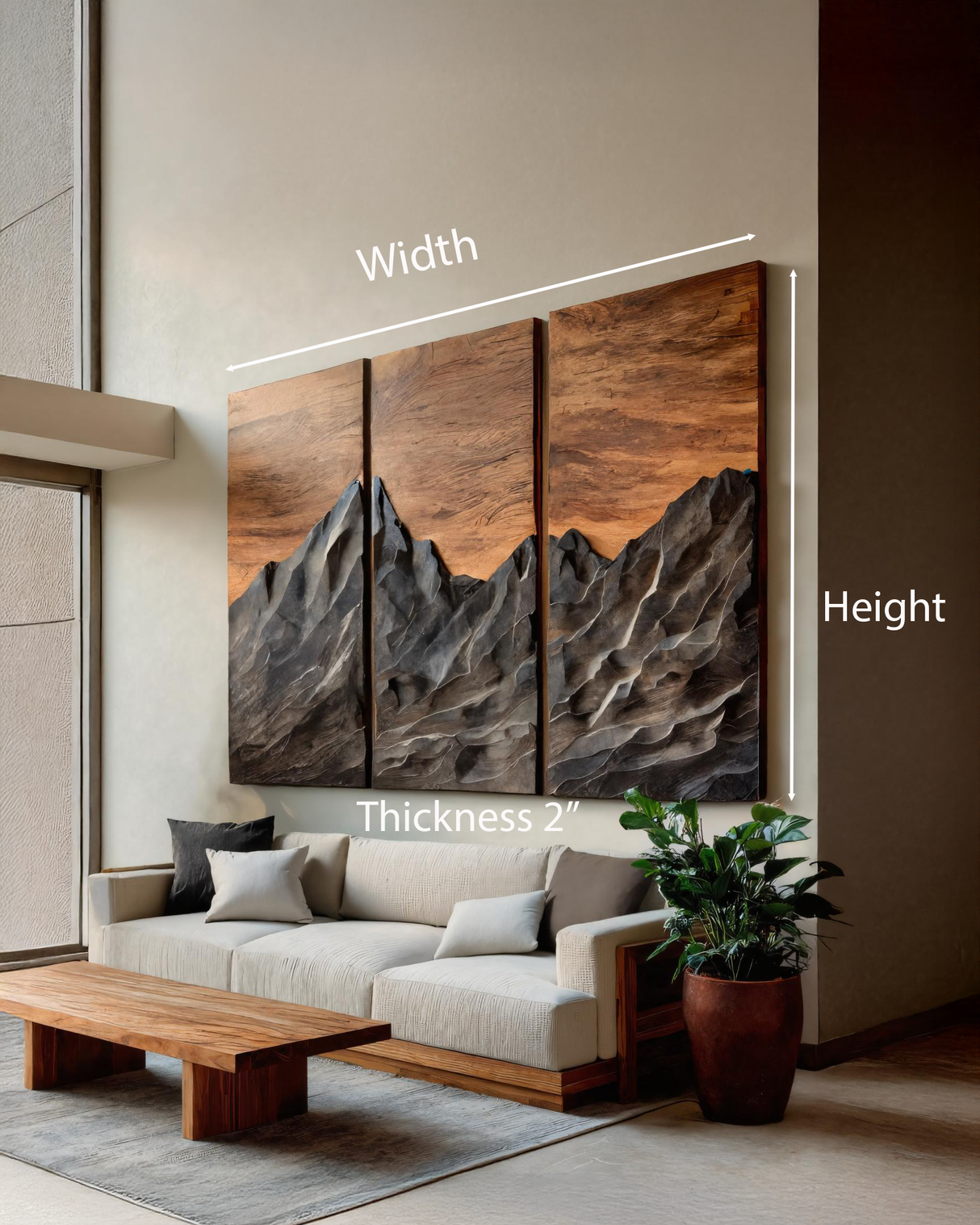 Set Wall Art With Mountain Peak Carved For Living Room