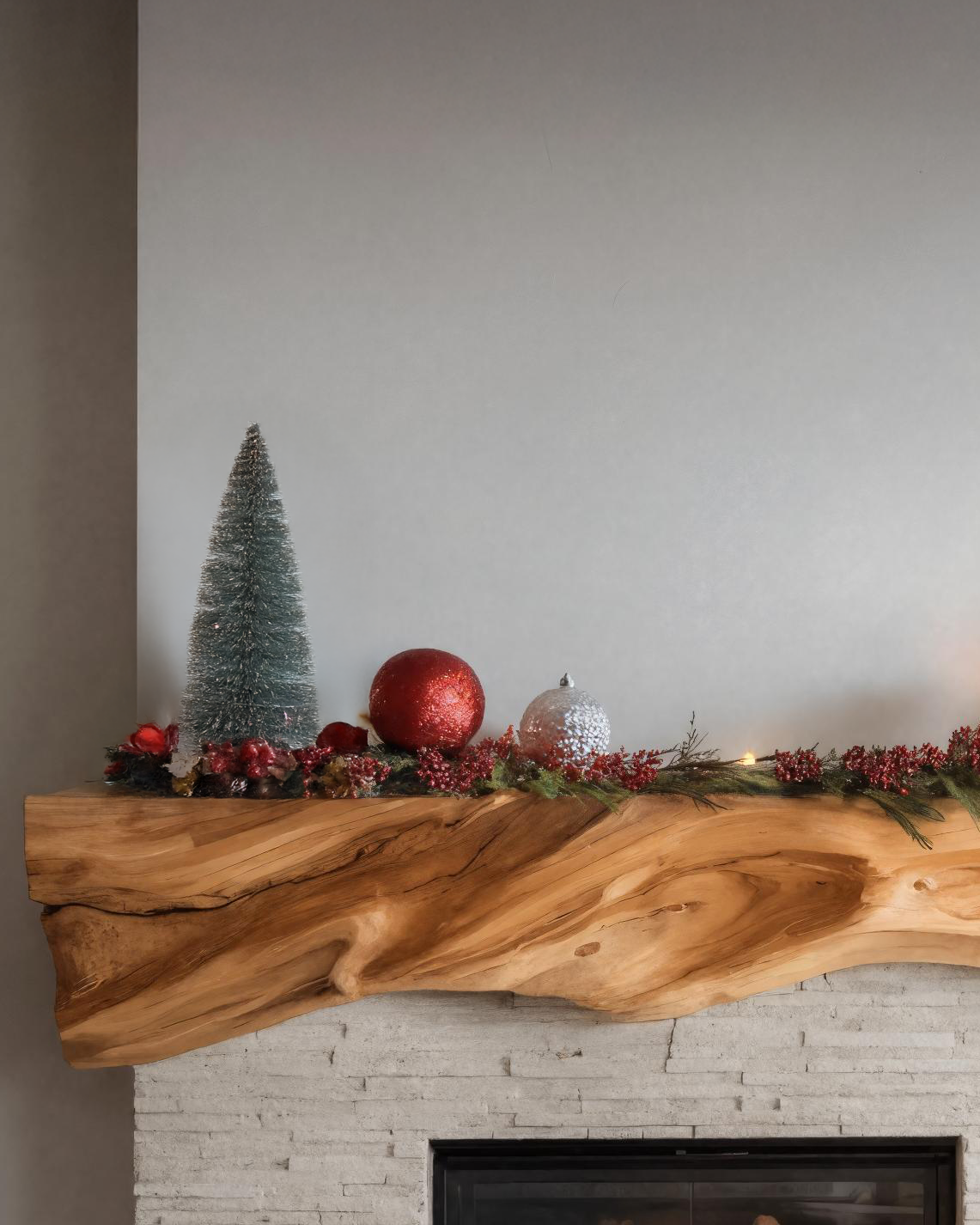 Rustic Sculptural Live Edge Fireplace Mantel For Holiday Decor