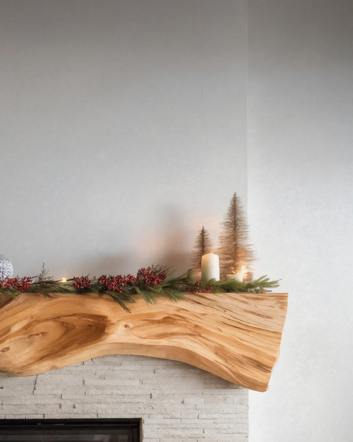 Rustic Sculptural Live Edge Fireplace Mantel For Holiday Decor