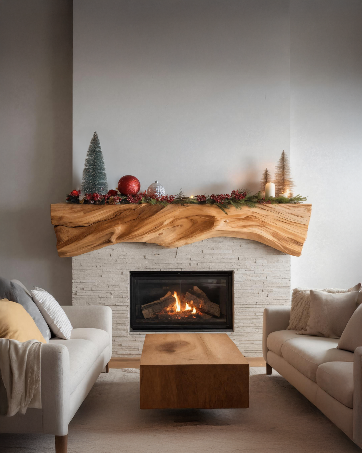 Rustic Sculptural Live Edge Fireplace Mantel For Holiday Decor