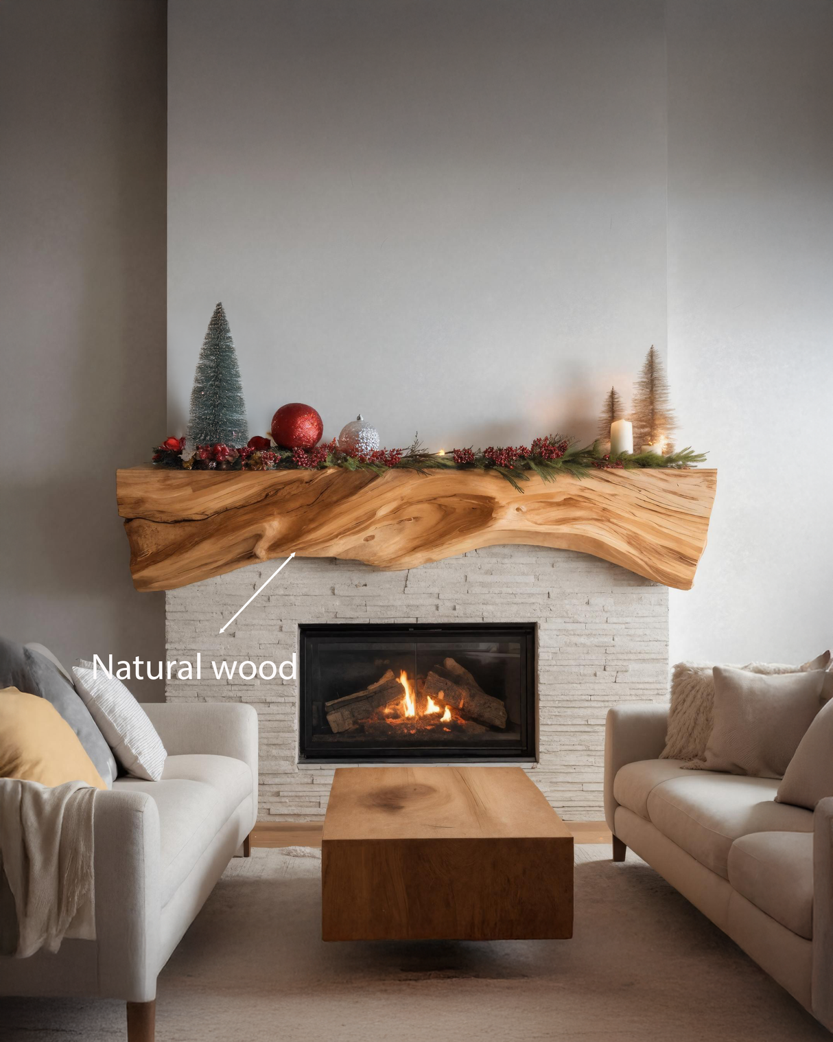 Rustic Sculptural Live Edge Fireplace Mantel For Holiday Decor