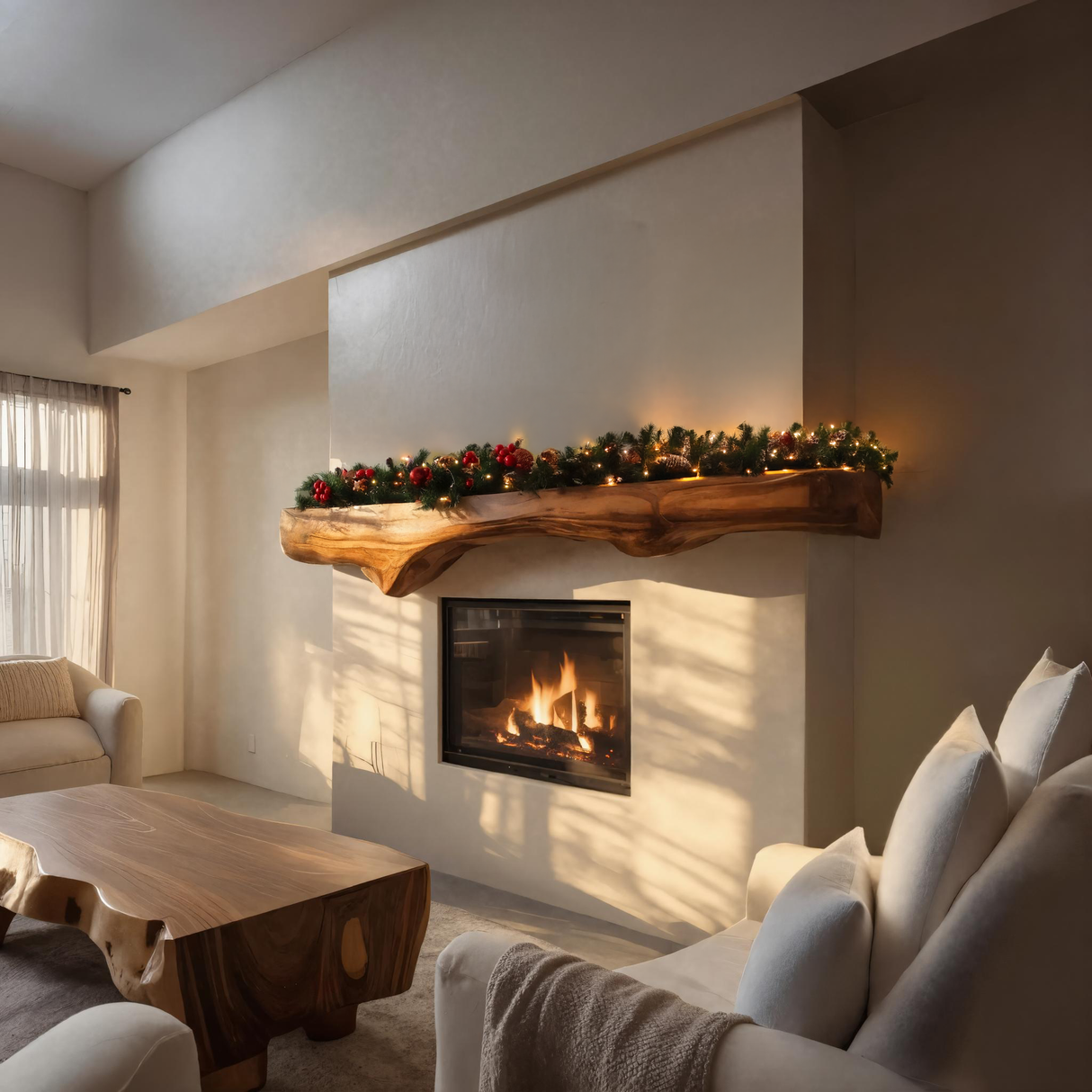 Sculptural Live Edge Fireplace Mantel For Holiday Decoration