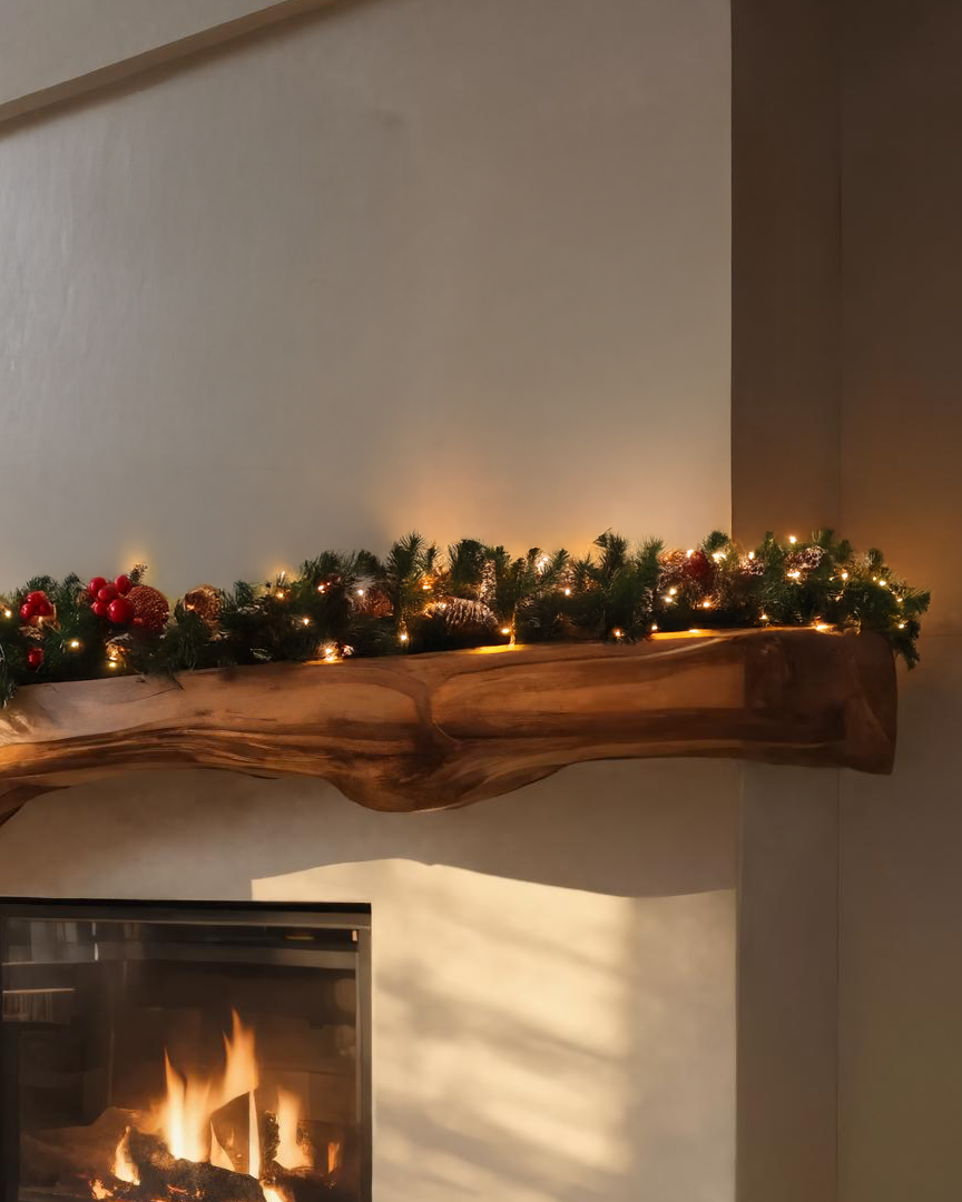Sculptural Live Edge Fireplace Mantel For Holiday Decoration