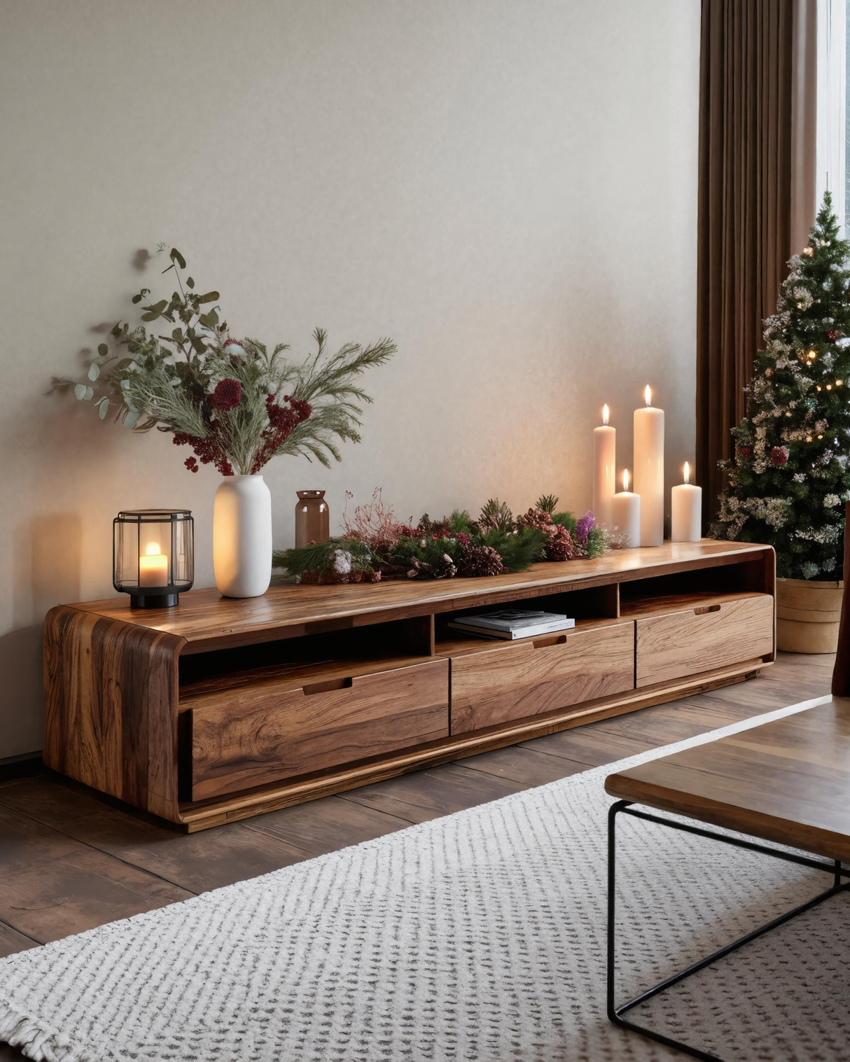 Sculptural Sideboard With Rounded Edge For Holiday Interior