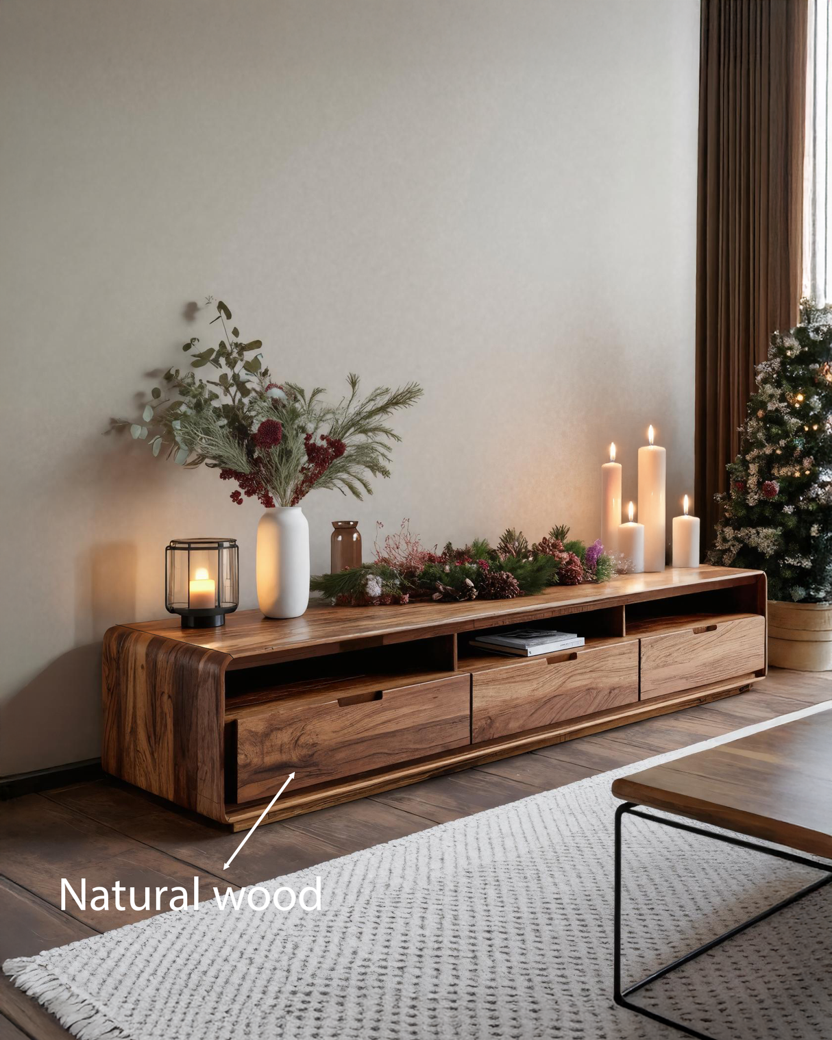 Sculptural Sideboard With Rounded Edge For Holiday Interior