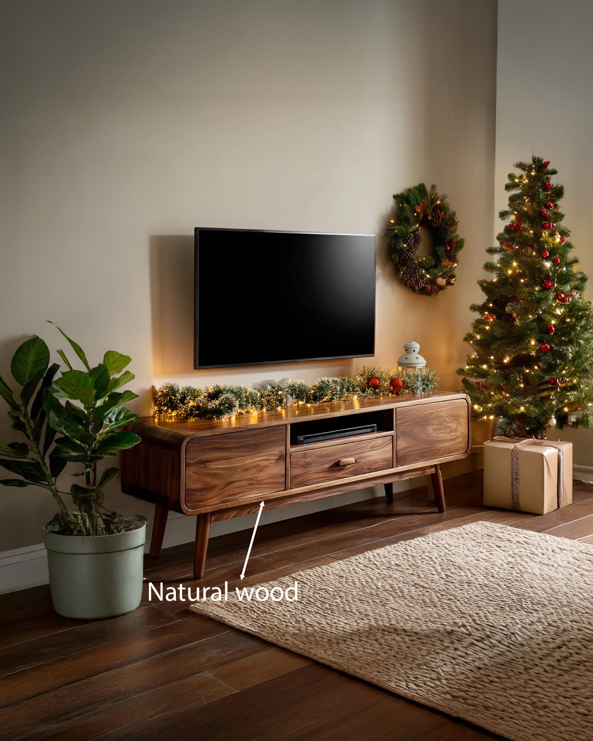 Mid-Century TV Console With Rounded Edge For Holiday Decor