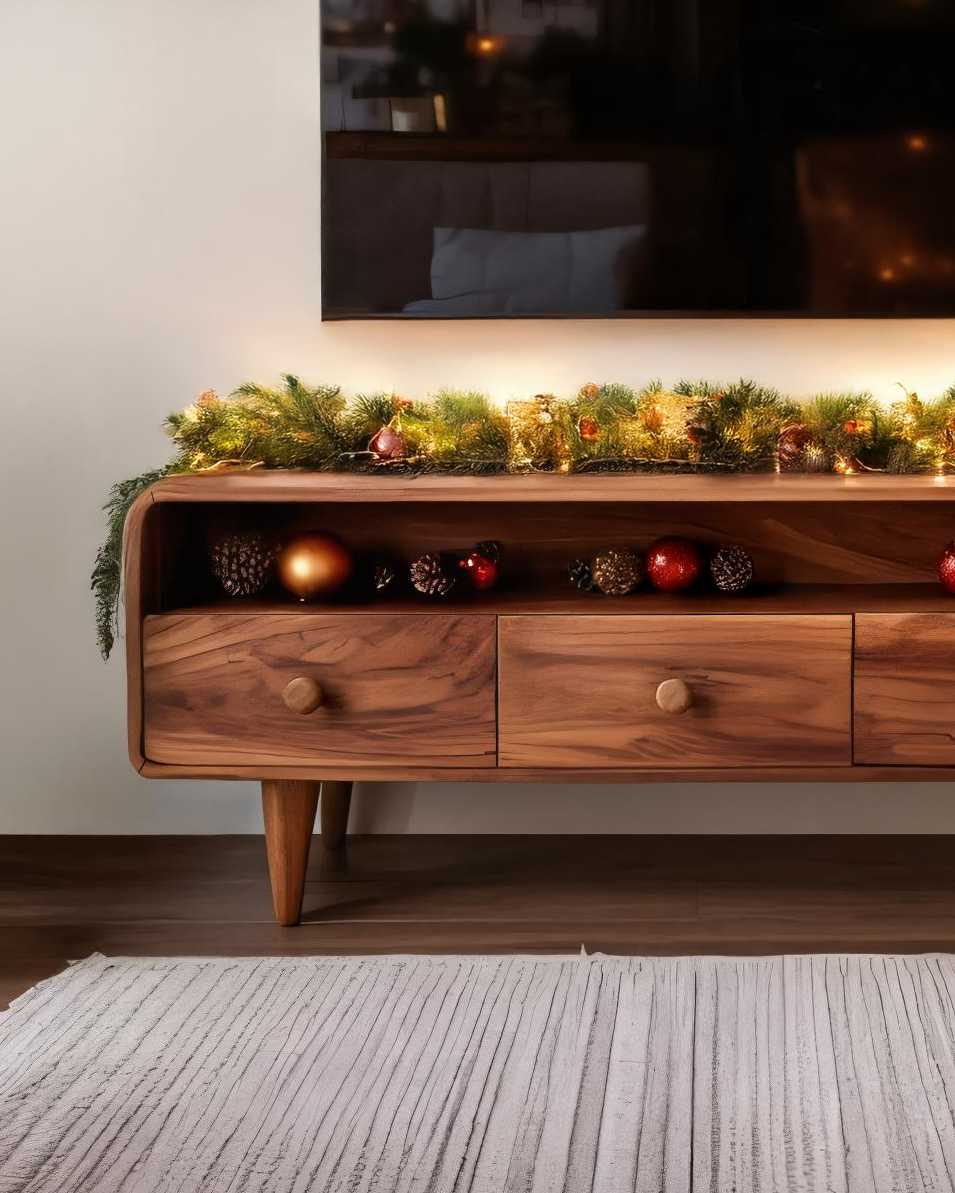 Mid-Century Rounded TV Console For Holiday Decor