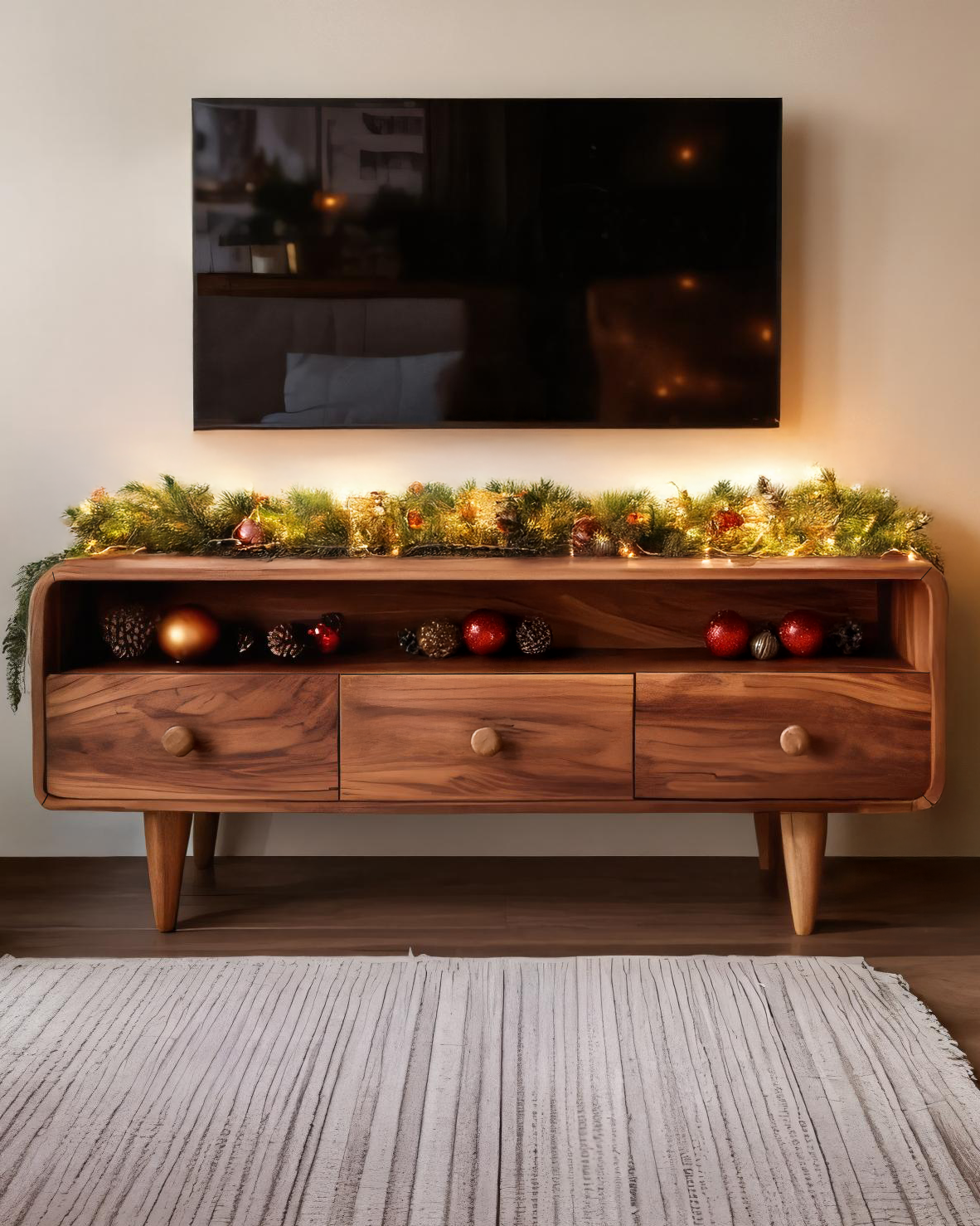 Mid-Century Rounded TV Console For Holiday Decor