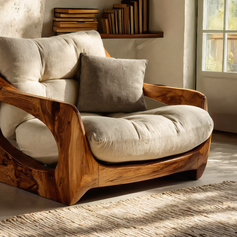 Modern Organic Lounge Seating With Carved Form For Living Room